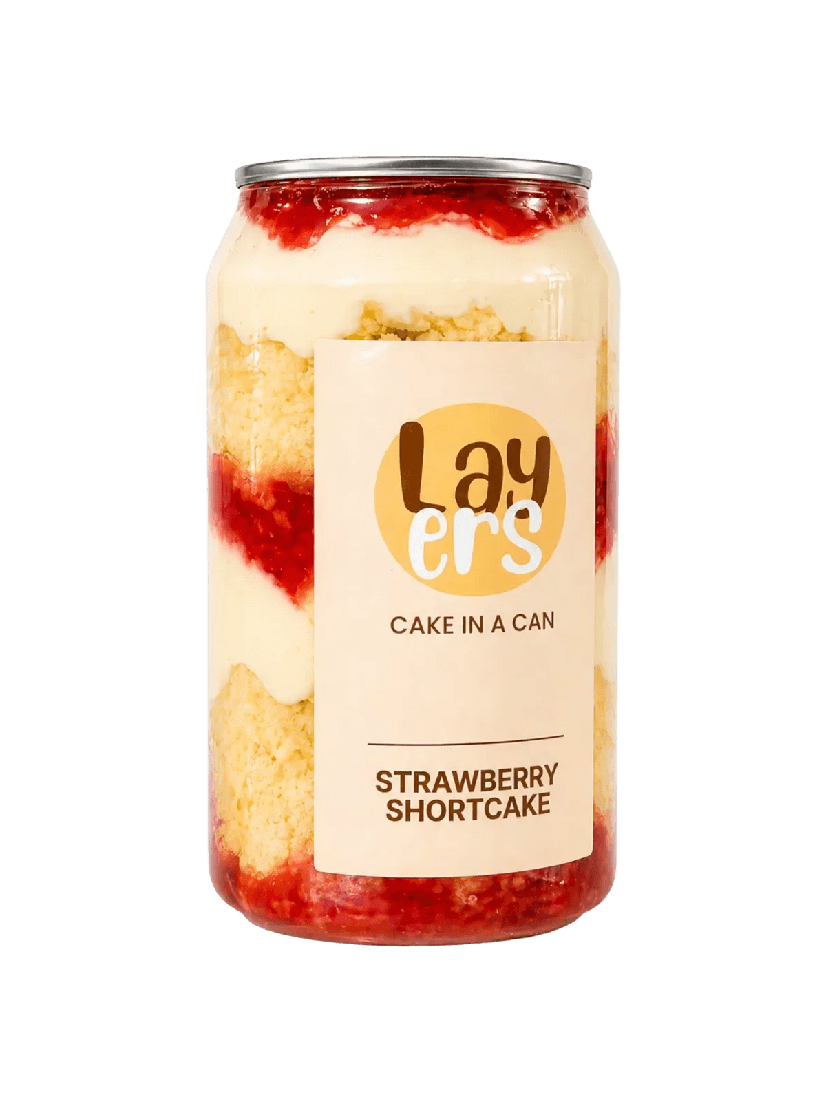 Strawberry Shortcake cake in a can, showing its layers